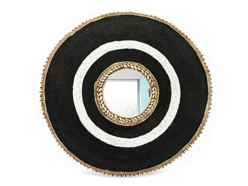 Beaded Shield Mirror - Black with White Circle Beaded Shield Mirror - Black with White Circle